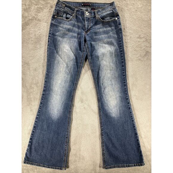 Vanilla Star Jeans Women's Size 7 Embellished Flare Leg Blue Denim Stretch - Picture 1 of 16
